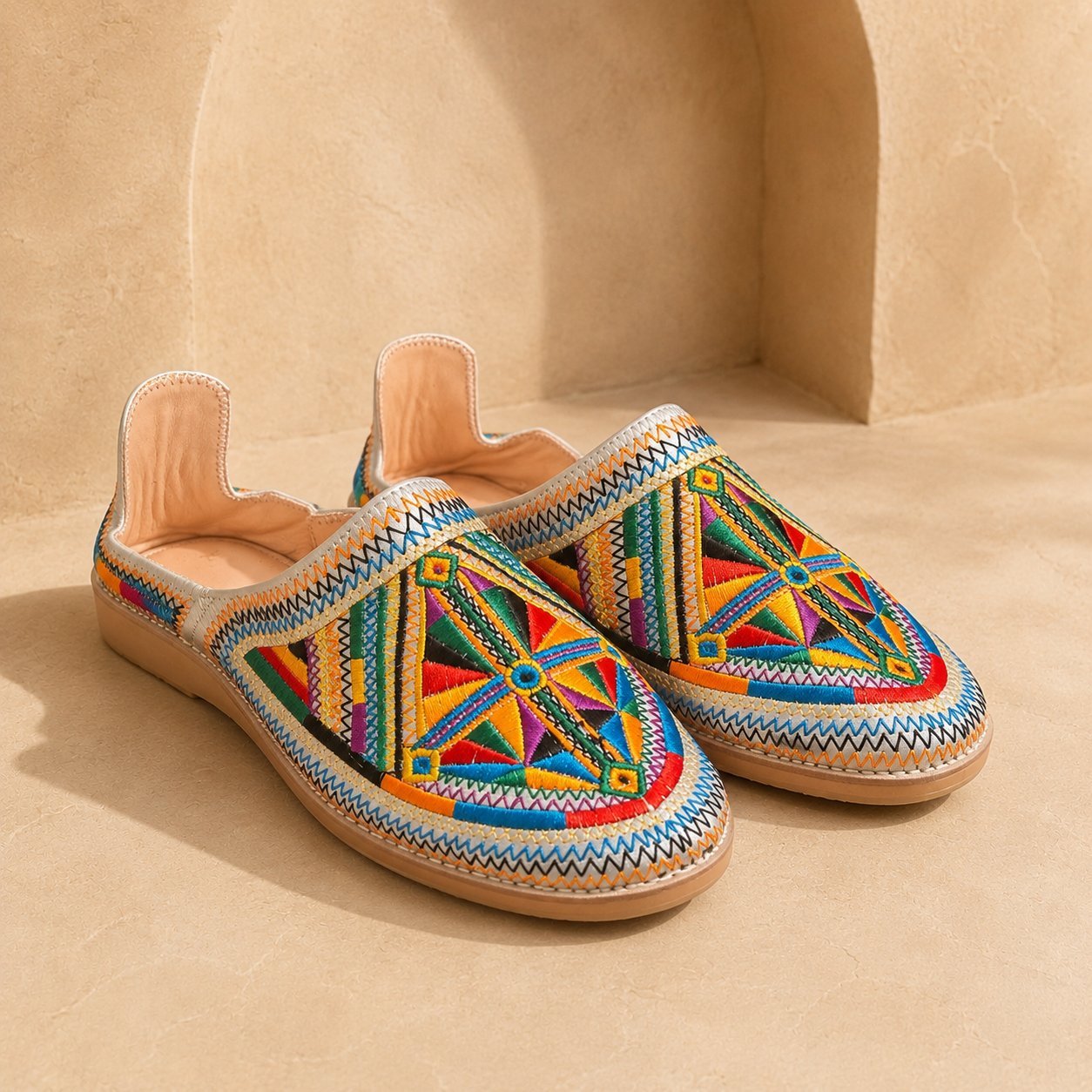 Babouche Tafraout femme mule brodée amazigh multicolore